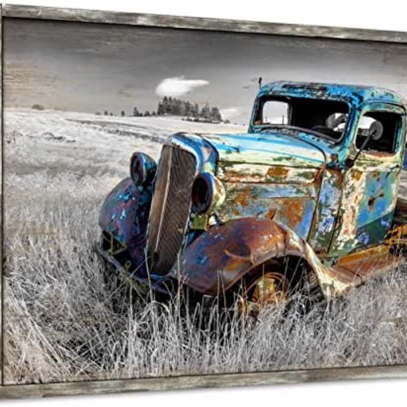 RUSTY TRUCK WOODEN WALL ART